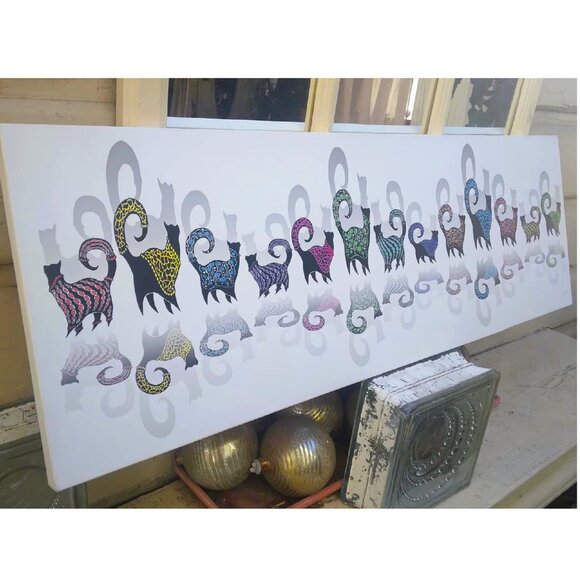 "Snobby Cats Line Dance" CATS, Cotton Giclee canvas wrap Limited Edition - Picture 2 of 10